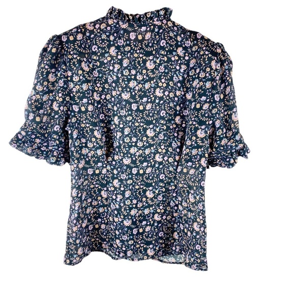 Selkie The Bistro Blouse Puffed Sleeve Button Floral Top Women's Multicolor XS - Picture 3 of 11